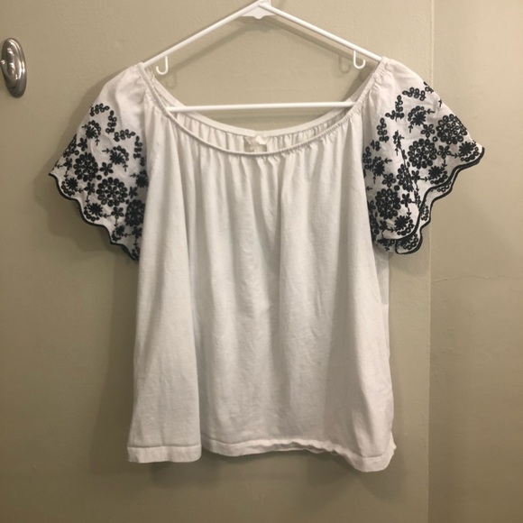 H&M Tops - H&M White Shirt with Embroidered Sleeve